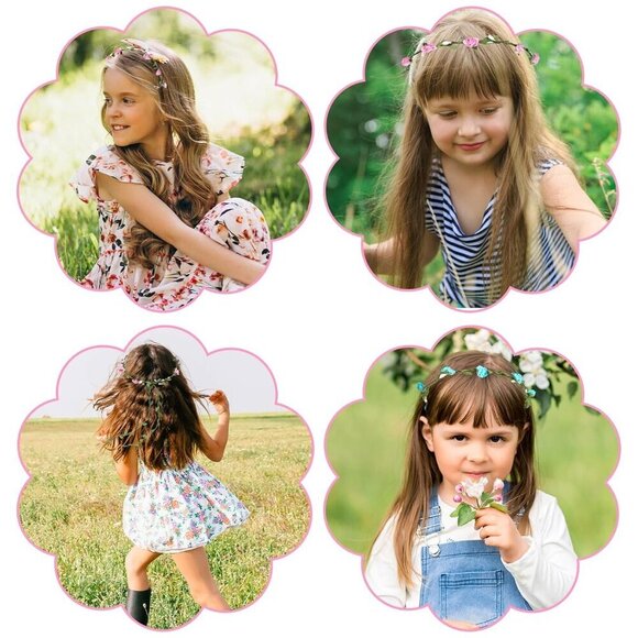 Flower Crown Wreaths Assorted Colors 16 pcs Floral Garland Headbands for Women G main image 6